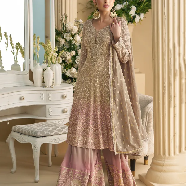 Pink Georgette Peplum Style Designer Suit Set for Women