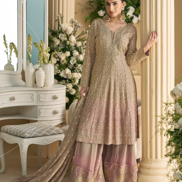 Pink Georgette Peplum Style Designer Suit Set for Women