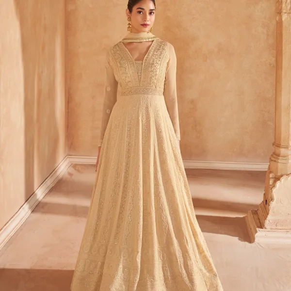 Beige Georgette Wedding Anarkali for Elegant Festive Look