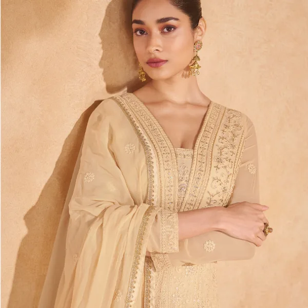 Beige Georgette Wedding Anarkali for Elegant Festive Look