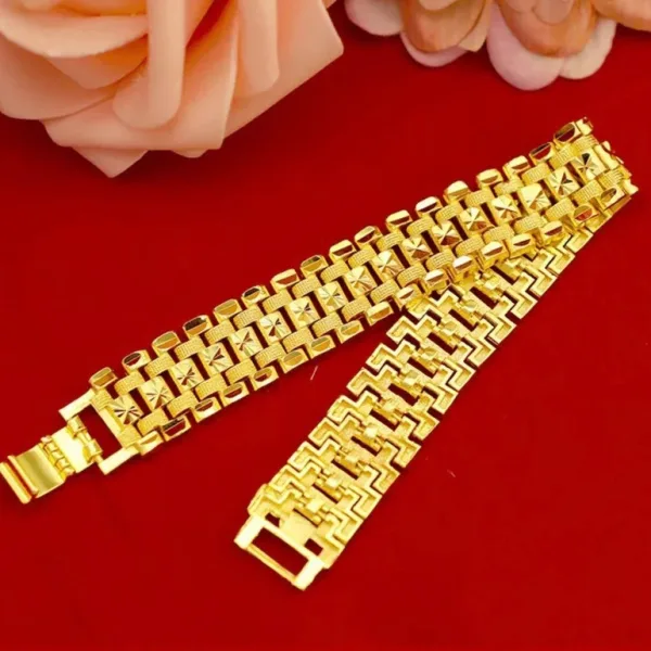 Three Shades Gold Brass American Diamond Gold Plated Bracelet for Men