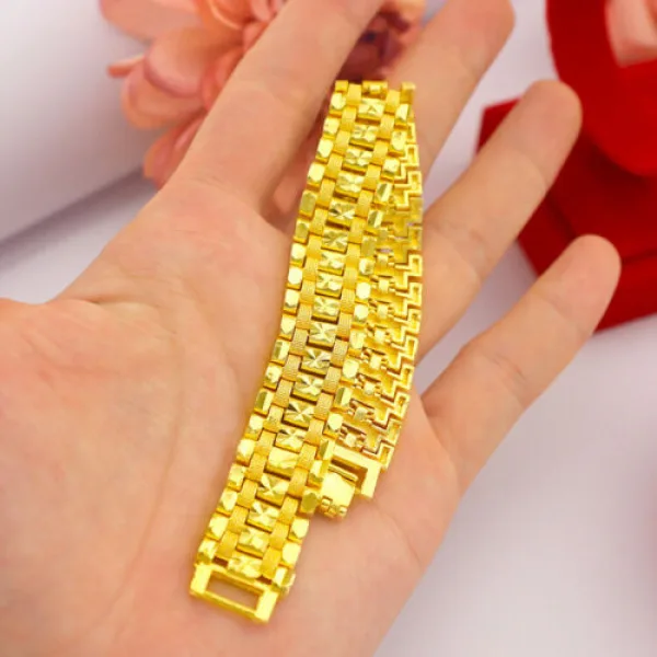 Three Shades Gold Brass American Diamond Gold Plated Bracelet for Men