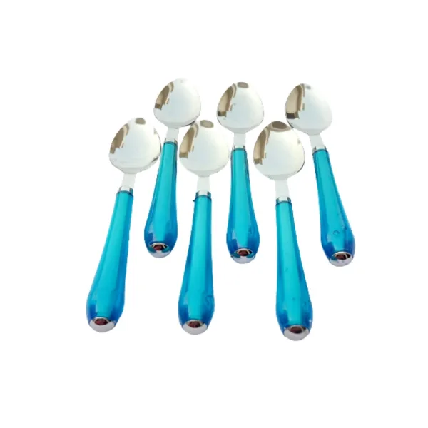 Qawvler Solid Plastic Spoon Set For Kitchen And Dining Pack of 6 Blue