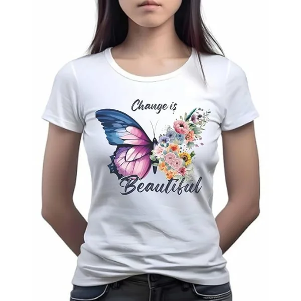 Women's Round Neck Butterfly Floral Graphic 100% Cotton Printed Regular fit