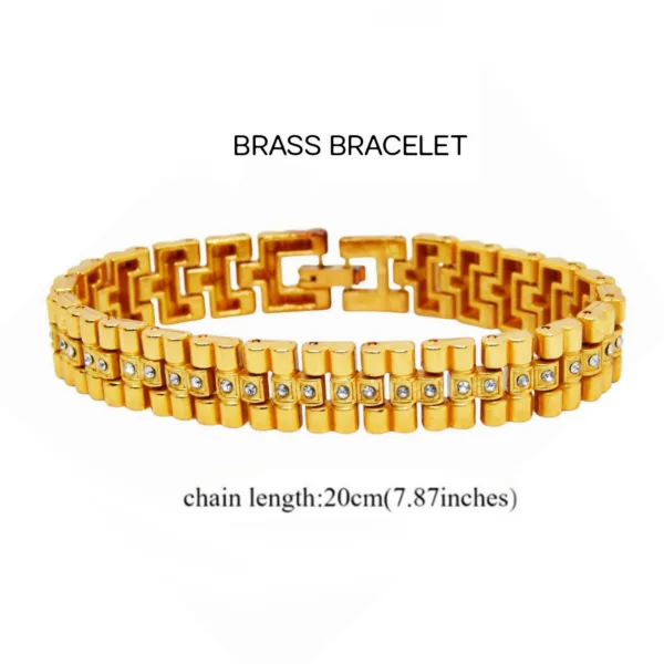 Evordlss Men's Gold-Plated Brass Bracelet for Stylish Modern Stone 20 cm Golden Bracelet (Pack of 1)