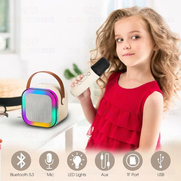 Latest Rechargeable Karaoke Mic with Speaker for Singing | Wireless Mini Portable Bluetooth Speaker with Microphone & LED Lights | Cute Birthday Gift for Kids Musical Toys for Boys, Girls and Adults