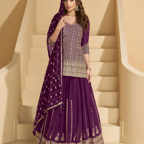 Purple Georgette Lehenga Suit for Women Ethnic Wear