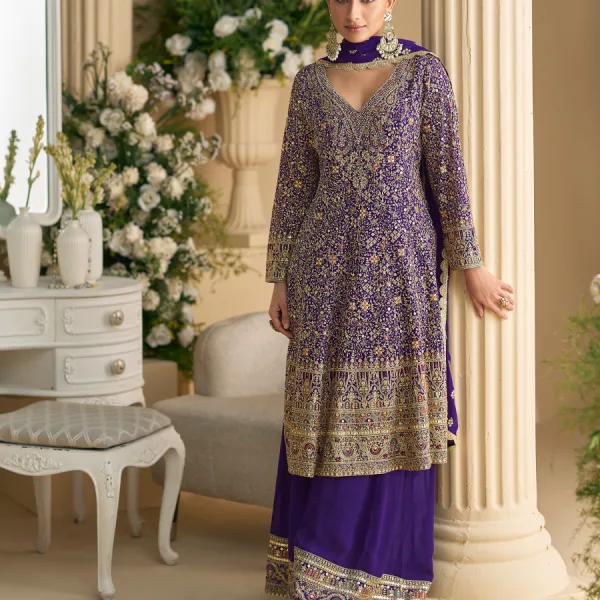 Purple Georgette Peplum Style Suit for Women Wedding Wear