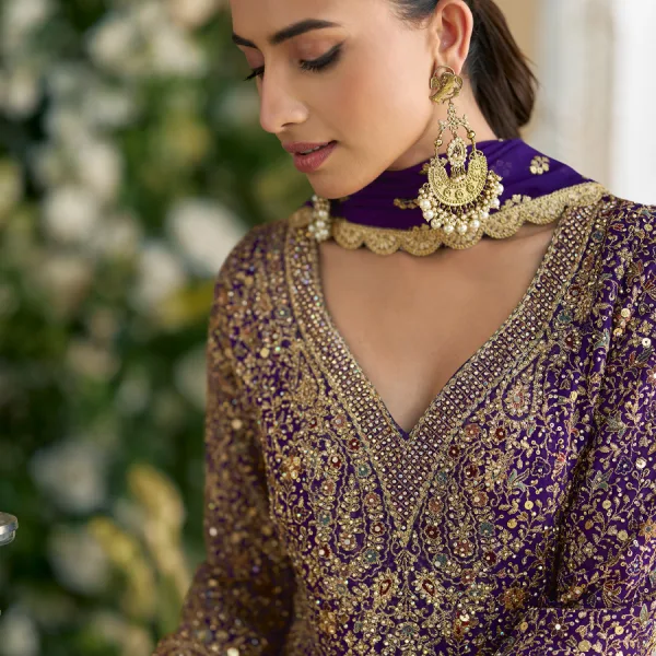 Purple Georgette Peplum Style Suit for Women Wedding Wear