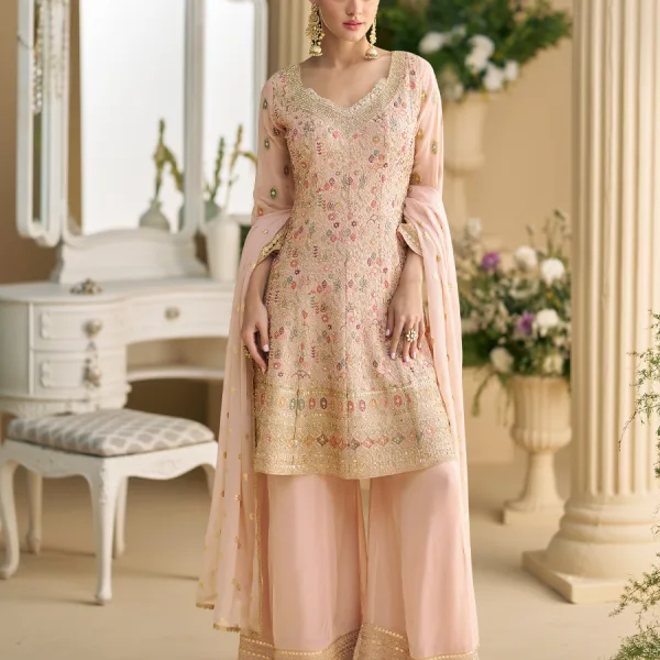 Pink Georgette Peplum Style Suit for Women Wedding Wear