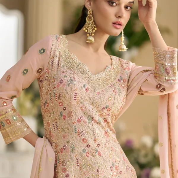 Pink Georgette Peplum Style Suit for Women Wedding Wear