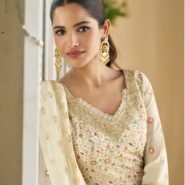 White Georgette Peplum Style Suit for Women Wedding Wear