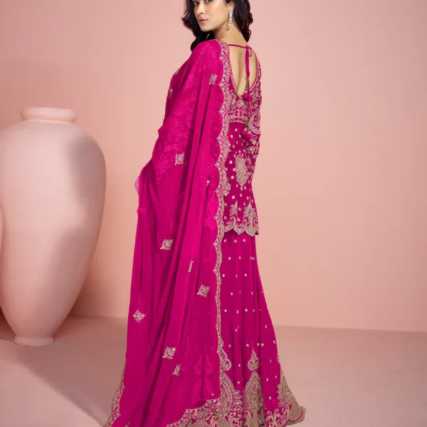 Pink Georgette Heavy Embroidered Sharara Suit for Women
