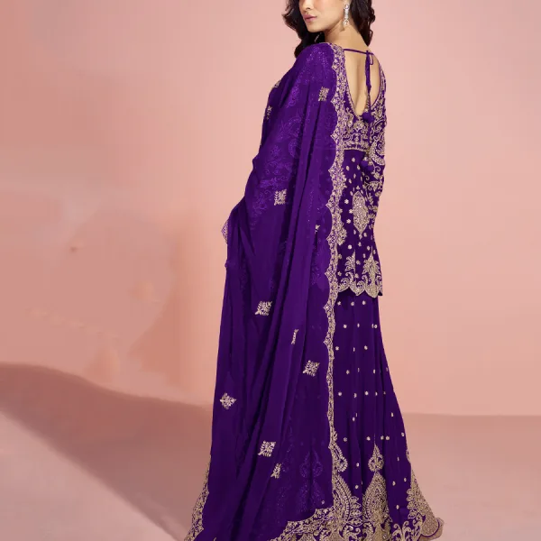 Purple Georgette Heavy Embroidered Sharara Suit for Women