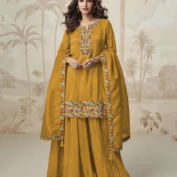 Yellow Silk Sharara Suit for Women Simple and Sober Ethnic Wear