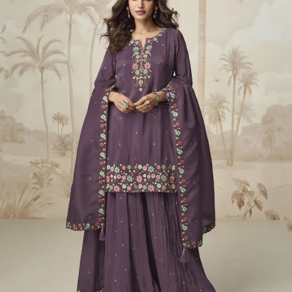 Lilac Purple Silk Sharara Suit for Women Simple Ethnic Wear
