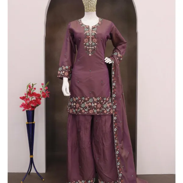Lilac Purple Silk Sharara Suit for Women Simple Ethnic Wear
