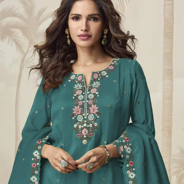 Aqua Blue Silk Sharara Suit for Women Simple Ethnic Wear