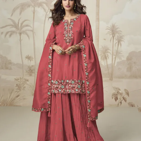 Peach Silk Sharara Suit for Women Simple and Elegant Ethnic Wear