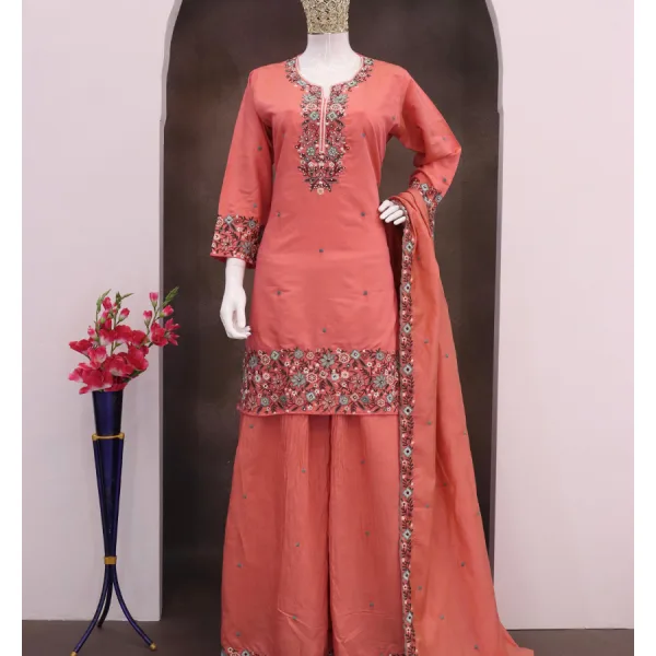 Peach Silk Sharara Suit for Women Simple and Elegant Ethnic Wear