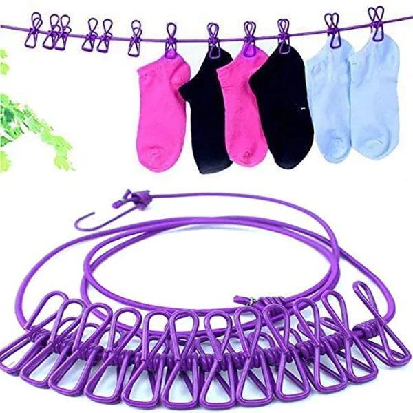 Stretchable Clothesline Rope with 12 Cloth Pins