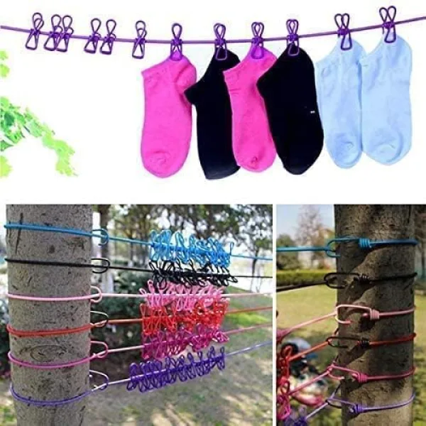 Stretchable Clothesline Rope with 12 Cloth Pins