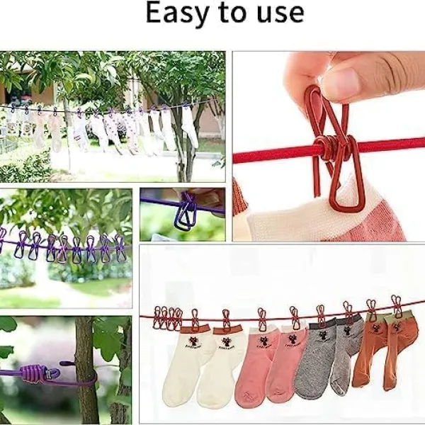 Stretchable Clothesline Rope with 12 Cloth Pins