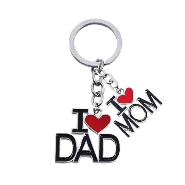 Evordlss I Love Mom and Dad Metal Family Charm Design, Silver and Red (Pack of 1)