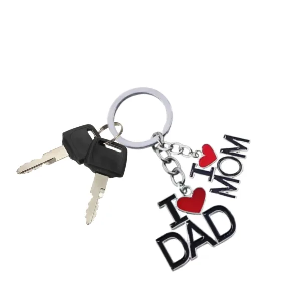 Evordlss I Love Mom and Dad Metal Family Charm Design, Silver and Red (Pack of 1)