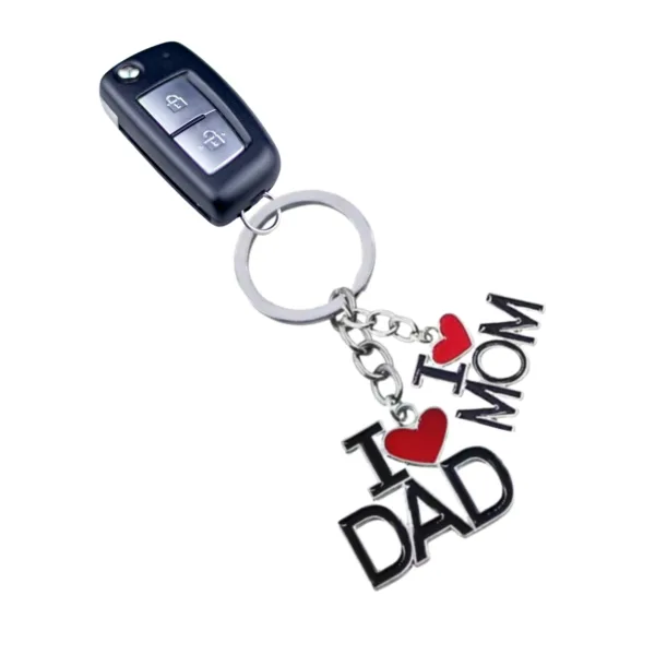 Evordlss I Love Mom and Dad Metal Family Charm Design, Silver and Red (Pack of 1)