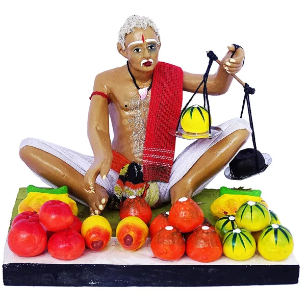 Krishnanagar Handmade Clay Gift Decor Sitting Human Figure Miniature Fruit Seller