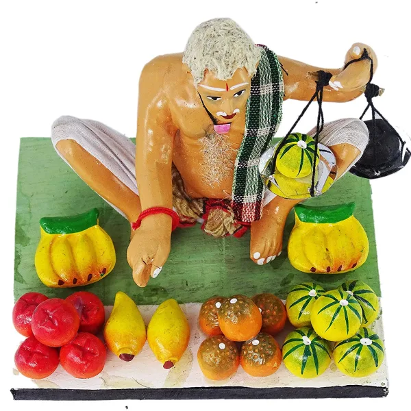 Krishnanagar Handmade Clay Gift Decor Sitting Human Figure Miniature Fruit Seller