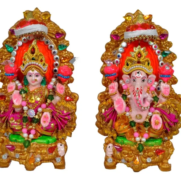 Lord Laxmi Ganesh Pair Murti Terracotta Clay Idol for Home Decor
