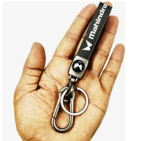 Evordlss Mahindra Premium Leather Keychain with Metal Carabiner Clip, (Pack of 1)