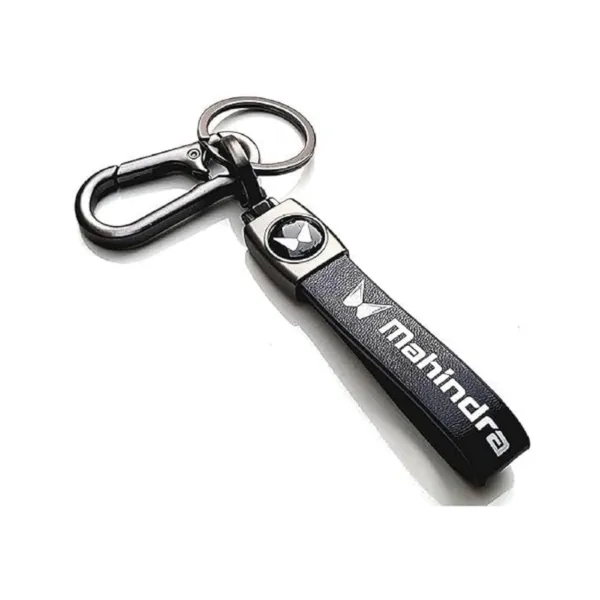 Evordlss Mahindra Premium Leather Keychain with Metal Carabiner Clip, (Pack of 1)