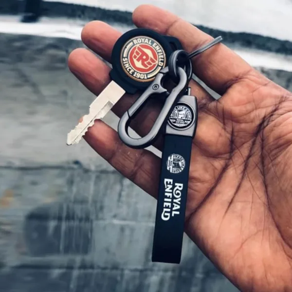 Evordlss Royal Enfield Premium Leather Keychain with Metal Carabiner Clip, (Pack of 1)