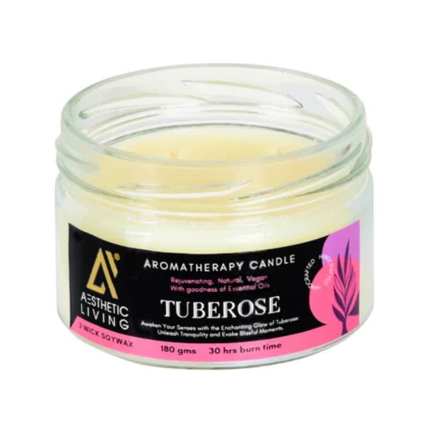 3 Wick Tuberose Candle 180g for Home Fragrance and Decor