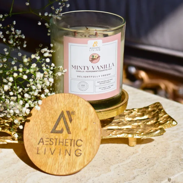 Minty Vanilla Botanic Candle with Peppermint and Vanilla Essential Oil 300g