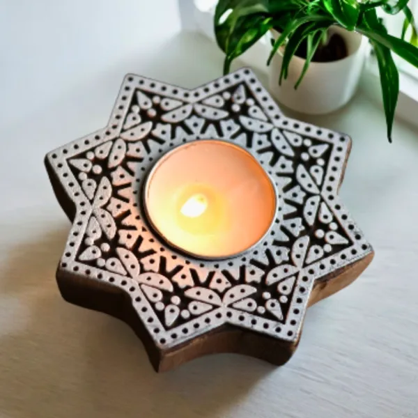 Aesthetic Living Sitara Wooden T-Light Holder for Home Decor