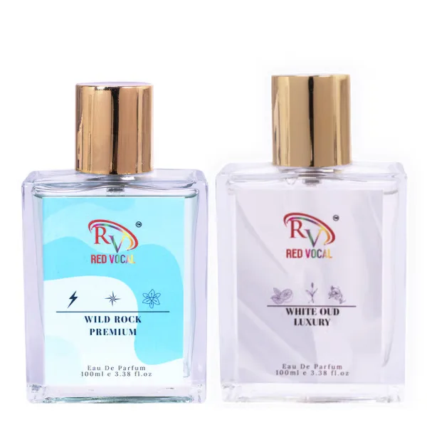 Red Vocal Wild Rock Premium (Men) with White Oud Luxury (Unisex) 100ml Perfume Spray Combo – 2 x 100ml