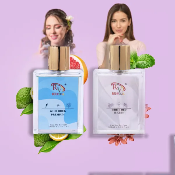 Red Vocal Wild Rock Premium (Men) with White Oud Luxury (Unisex) 100ml Perfume Spray Combo – 2 x 100ml