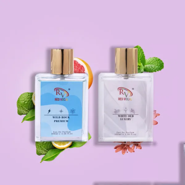 Red Vocal Wild Rock Premium (Men) with White Oud Luxury (Unisex) 100ml Perfume Spray Combo – 2 x 100ml