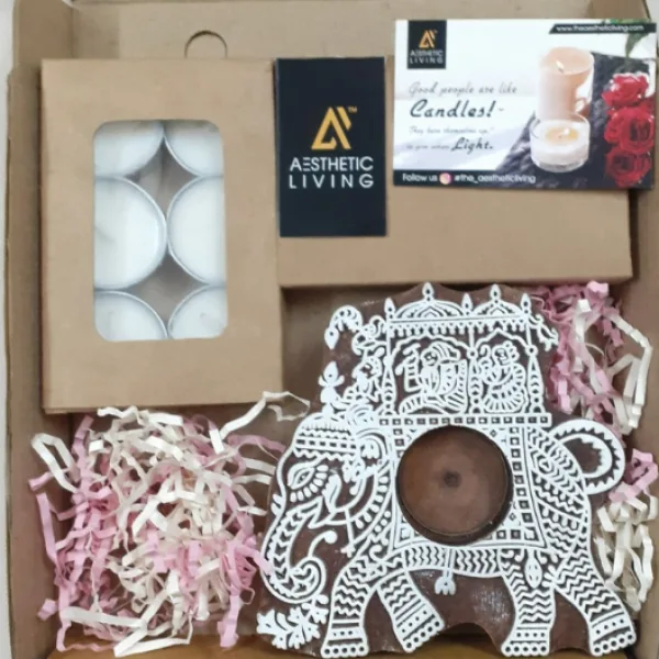 Airavat Wooden T-Light Holder Decorative Home Candle Holder