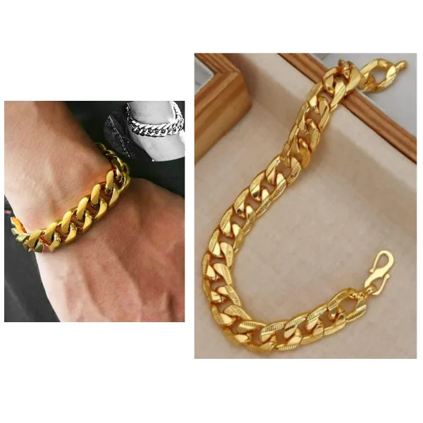 Evordlss Golden Curb Chain Bracelet, 20 cm Length, Gold Plated, for Men & Boys (Pack of 1)