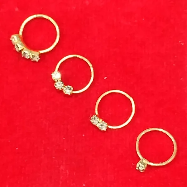 Gold-plated Plated Brass, Metal, Alloy, 1/2/3/4 Stone Nose Ring PACK OF 4