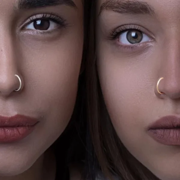 Gold-plated, Rhodium Plated Brass, Metal, Alloy, Stone Nose Ring SILVER & GOLD PACK OF 2