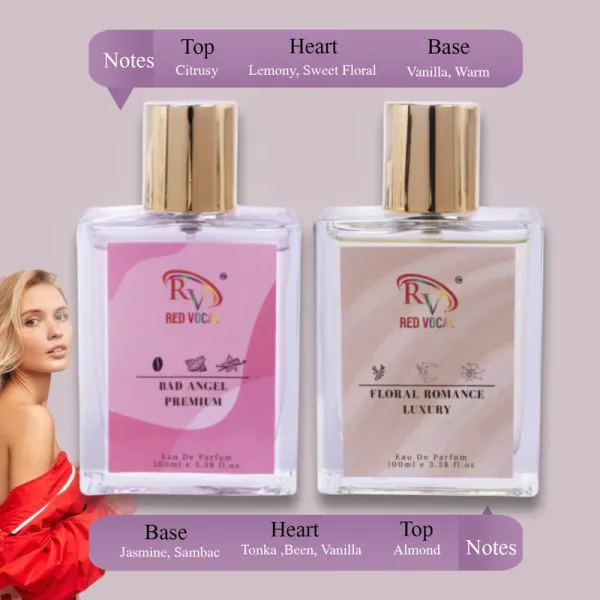 Red Vocal Bad Angel Premium (Women) with Floral Romance Luxury (Women) Eau de Parfum Combo – 2 x 100ml | Elegant & Bold Women’s Fragrance Set