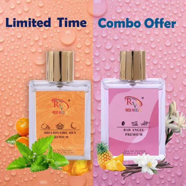 Red Vocal Millionaire Men Premium (Men) with Bad Angel Premium (Women) 100ml Perfume Spray Combo – 2 x 100ml