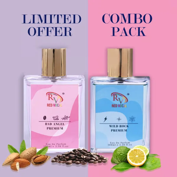 Red Vocal Wild Rock Premium (Men) With Floral Romance Luxury (Women) 100ml Perfume Spray.