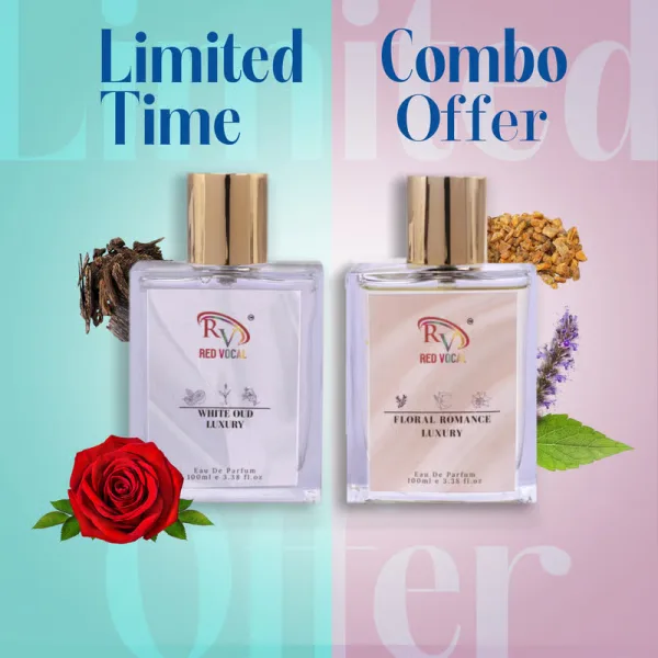 Red Vocal White Oud Luxury (Unisex) with Floral Romance Luxury (Women) Eau de Parfum Combo – 2 x 100ml